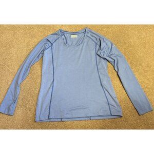 COLUMBIA Long Sleeve Performance Tee Womens L Blue Stripes Reflective Stretch